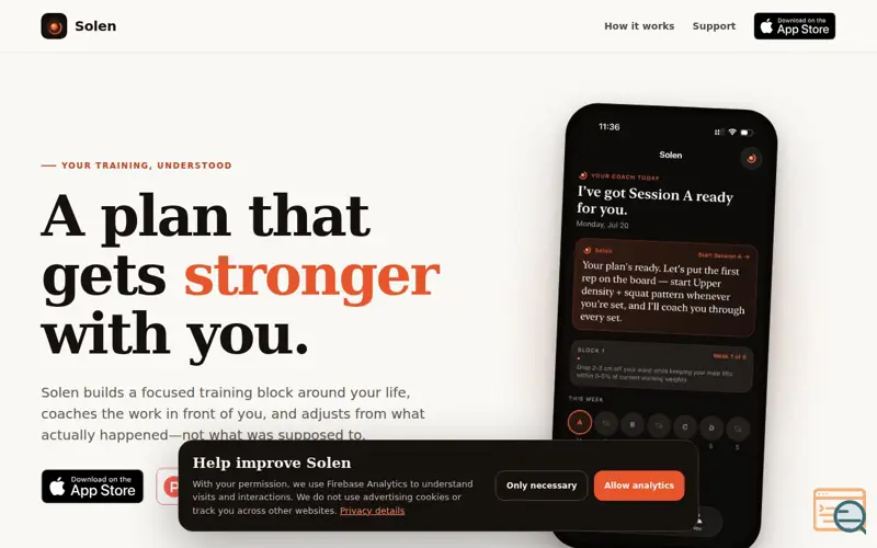 Screenshot of Solen — Your training, intelligently coached