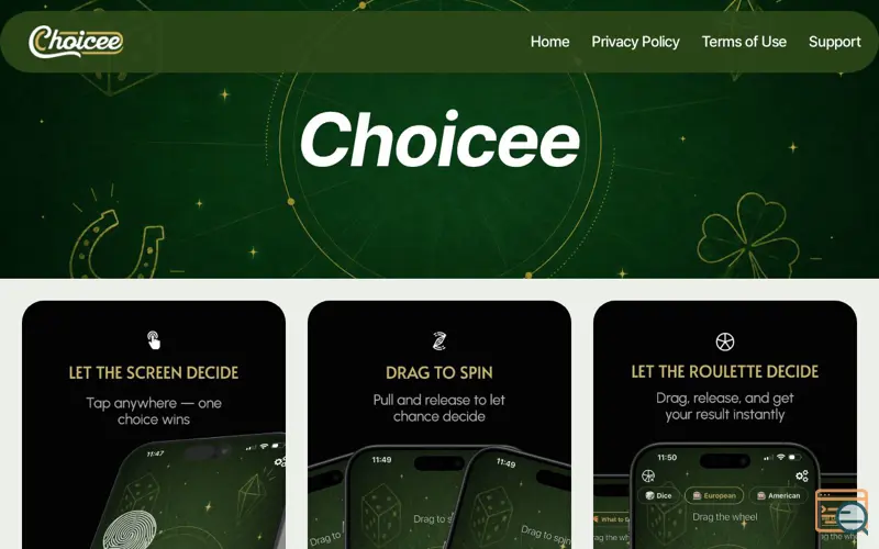 Screenshot of Choicee — Decide faster, stress less, a launch using Mobirise
