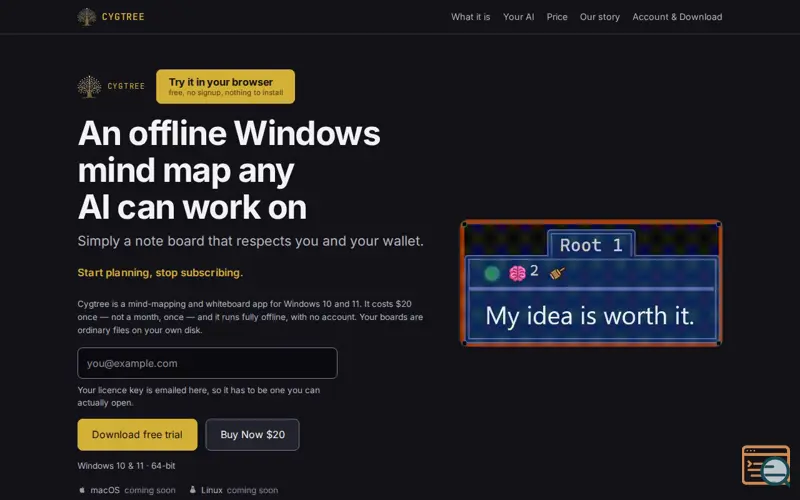 Screenshot of Cygtree — a mind map any AI can work on