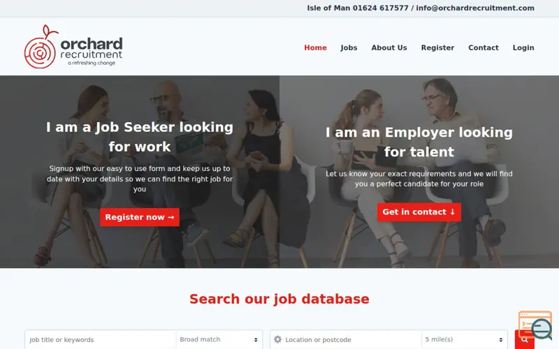 Screenshot of IT and Compliance Jobs Isle of Man, a launch using 20i