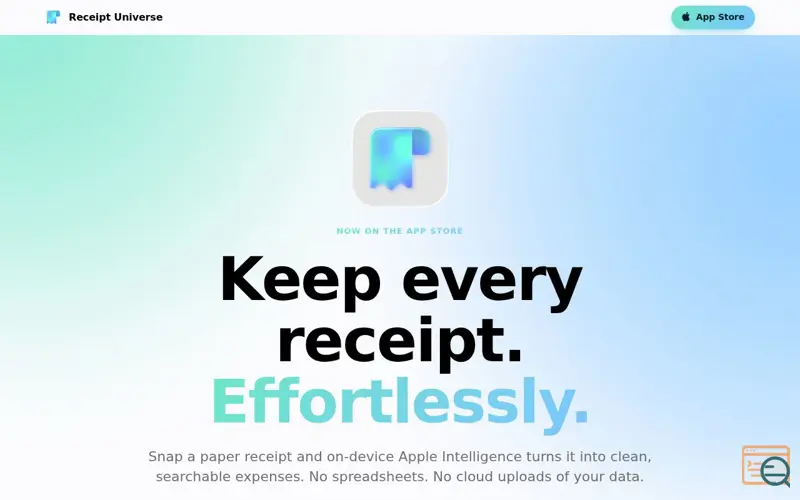 Screenshot of Receipt Universe, a launch using REG.RU