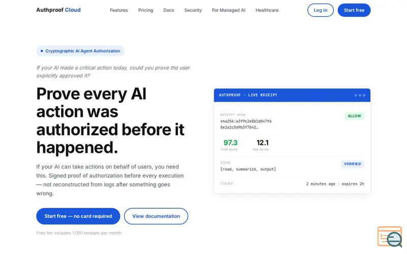 Screenshot of Authproof