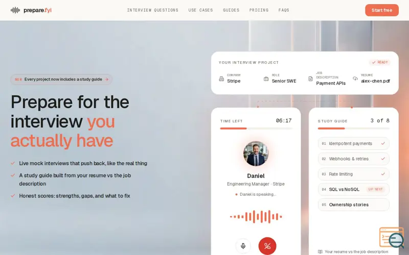Screenshot of prepare.fyi