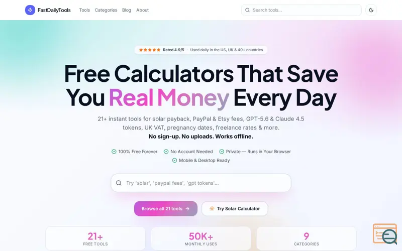 Screenshot of FastDailyTools – Free Online Tools Daily