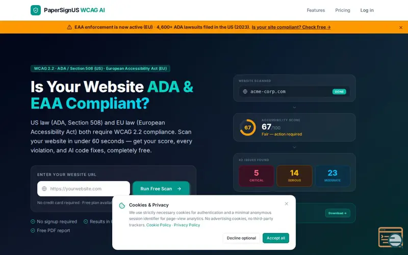 Screenshot of ADA & EAA Compliance
