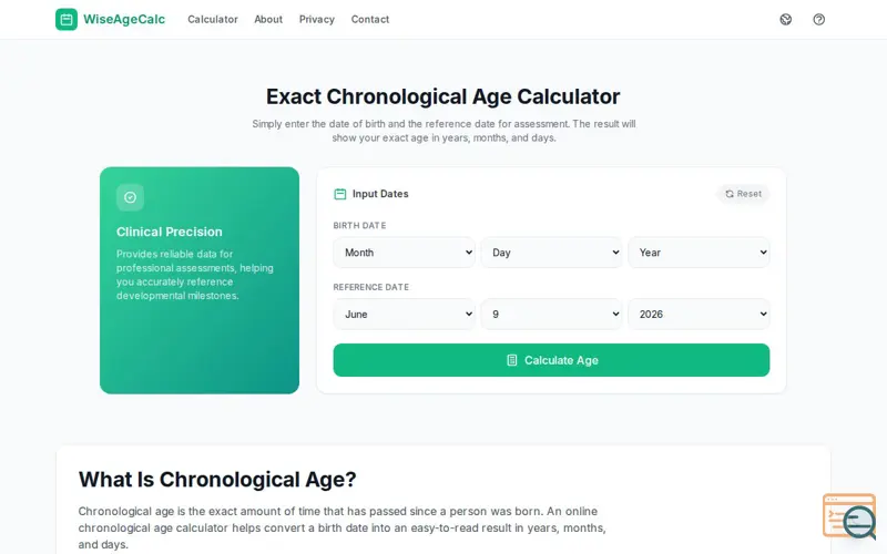 Screenshot of Chronological Age Calculator Online