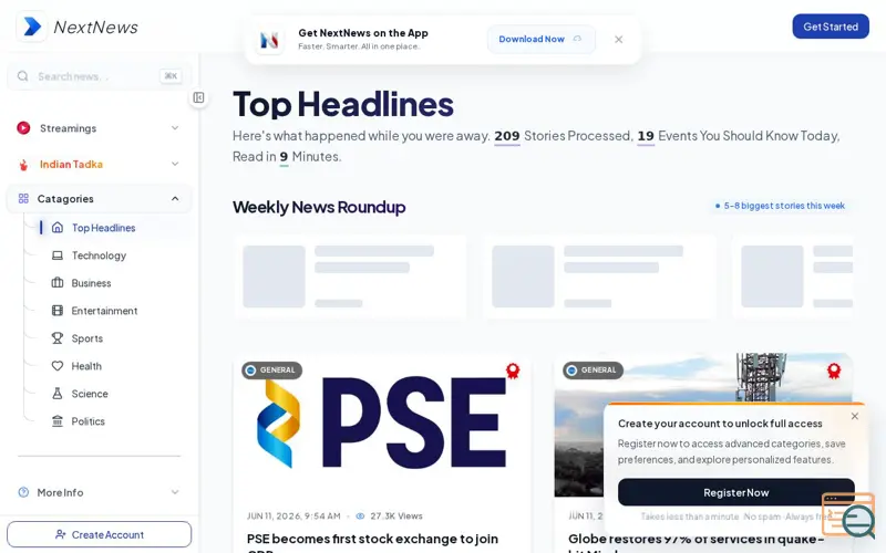 Screenshot of NextNews App