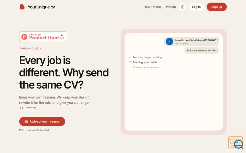 Screenshot of YourUnique.cv