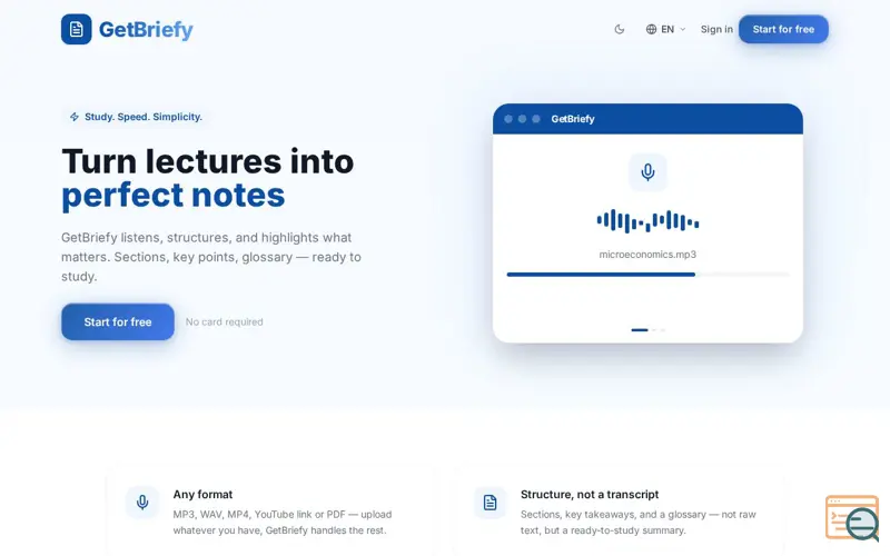 Screenshot of GetBriefy