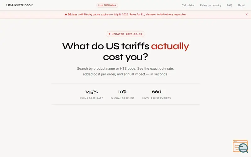 Screenshot of USATariffCheck