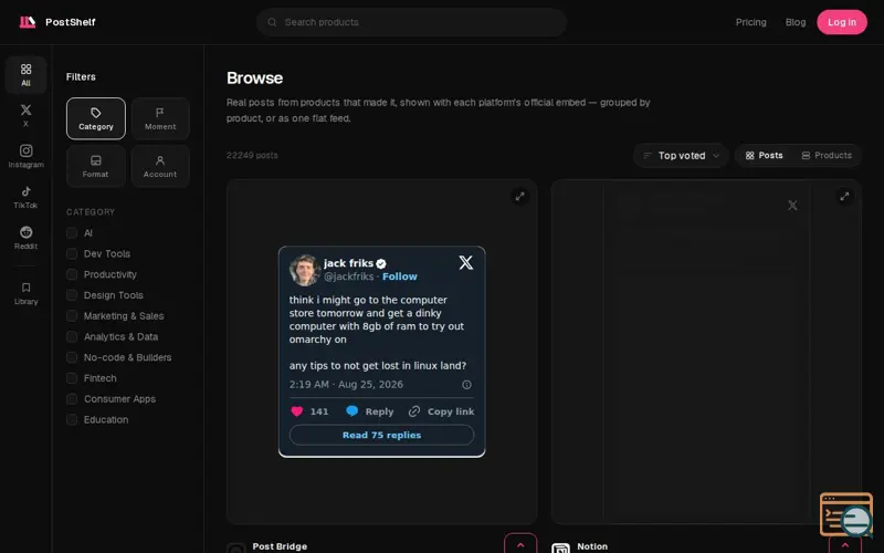 Screenshot of PostShelf