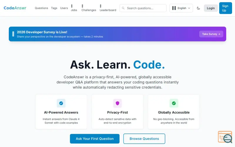 Screenshot of CodeAnswr