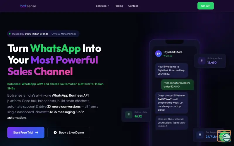 Screenshot of BotSense AI Calling – Delhi NCR, a launch using Hostinger Email