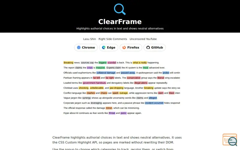 Screenshot of ClearFrame