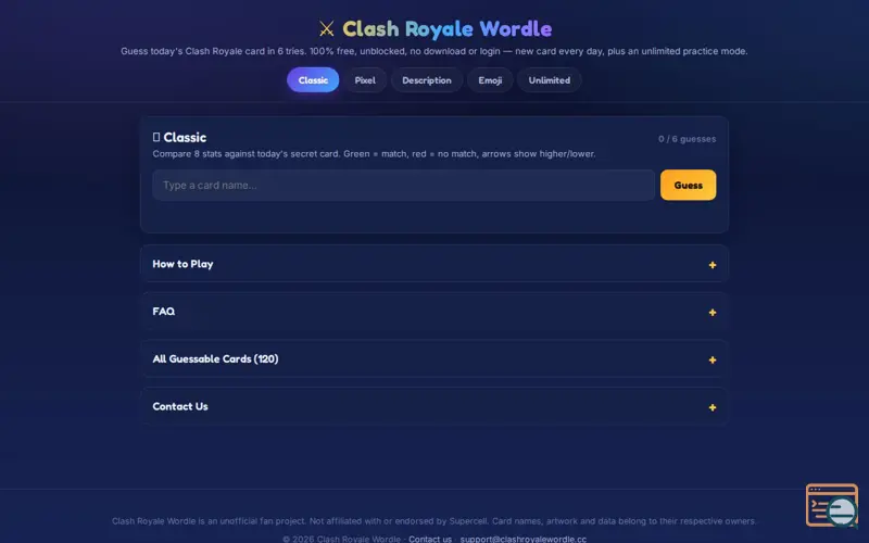 Screenshot of Clash Royale Wordle