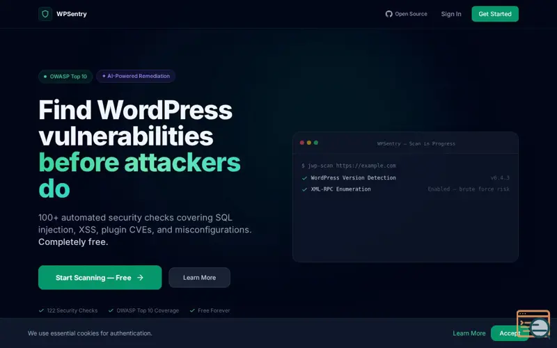 Screenshot of WPSentry — WordPress Security Scanner