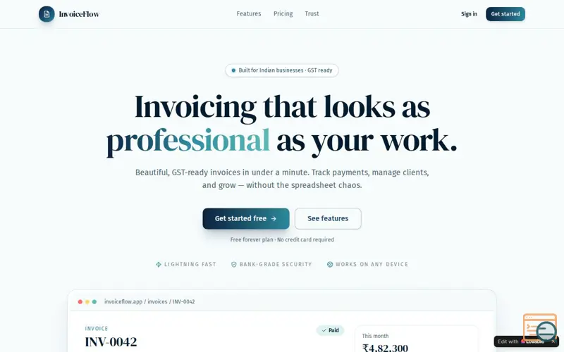 Screenshot of InvoiceFlow — Beautiful GST invoicing 