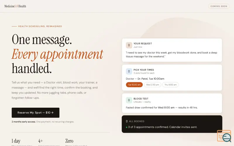 Screenshot of Health Scheduling, Reimagined