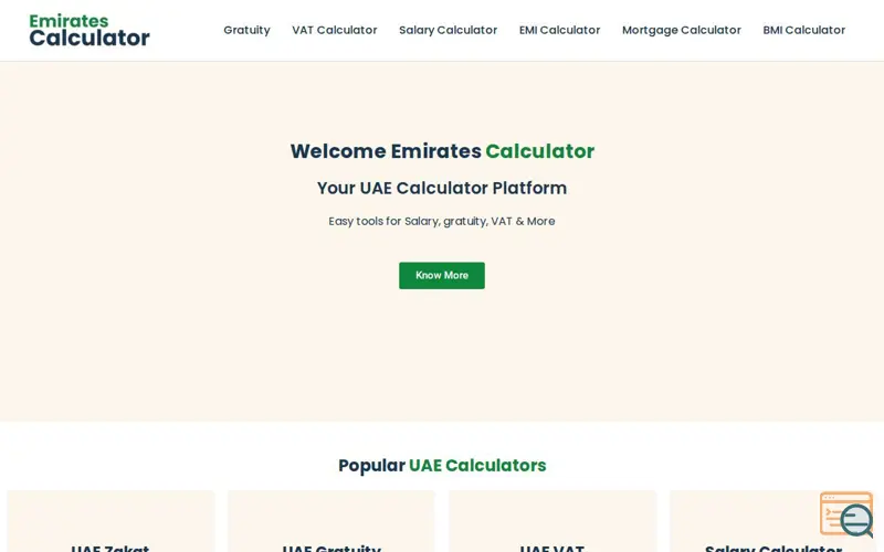 Screenshot of Emirates Calculator