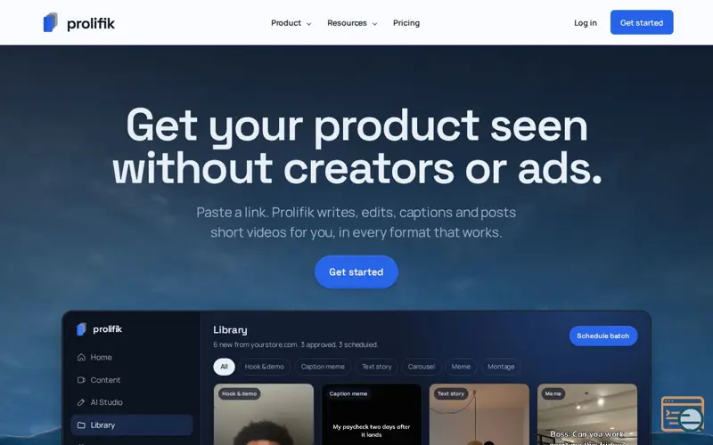 Screenshot of Prolifik, a launch using ScrollCraft