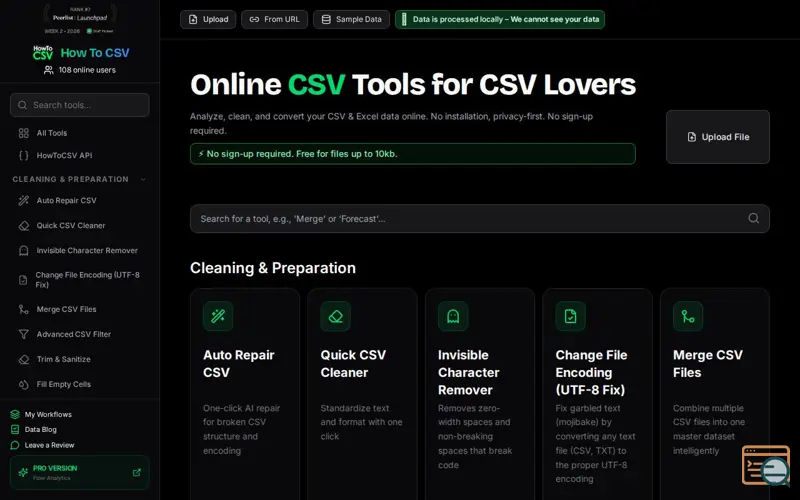 Screenshot of HowToCSV, a launch using Aruba DNS