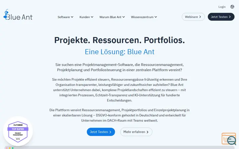 Screenshot of Blue Ant Multi-Projektmanagementsoftware