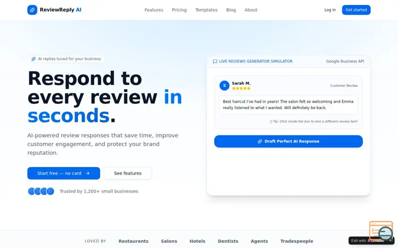 Screenshot of reviewreply AI