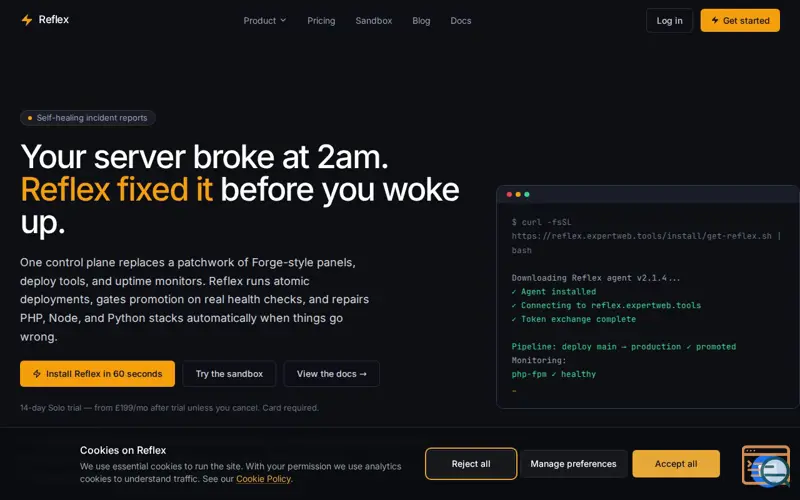 Screenshot of Reflex, a launch using LayerIP Email