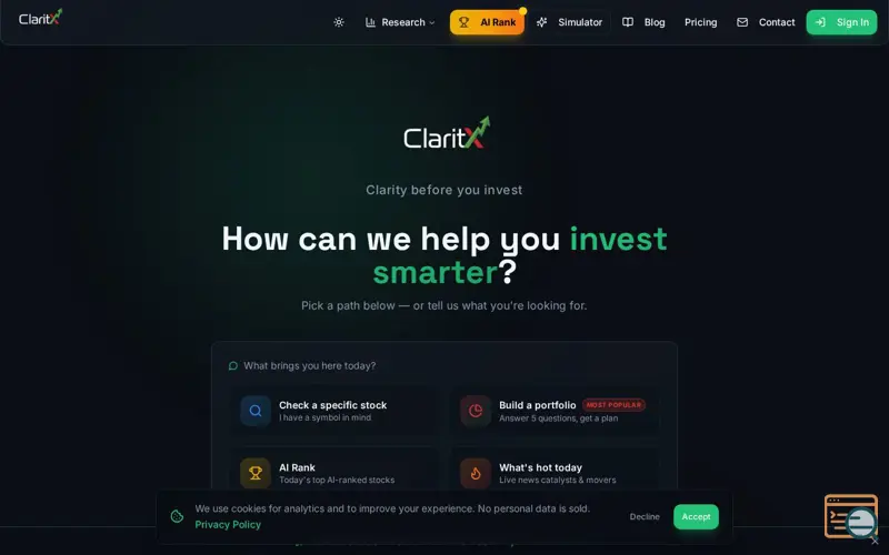 Screenshot of ClaritX