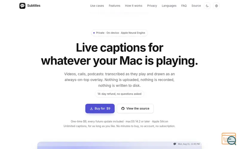 Screenshot of Live captions for anything your Mac plays · Subtitles