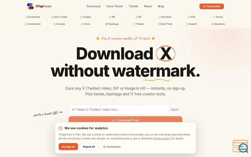Screenshot of X (Twitter) Video Downloader & Creator Toolkit