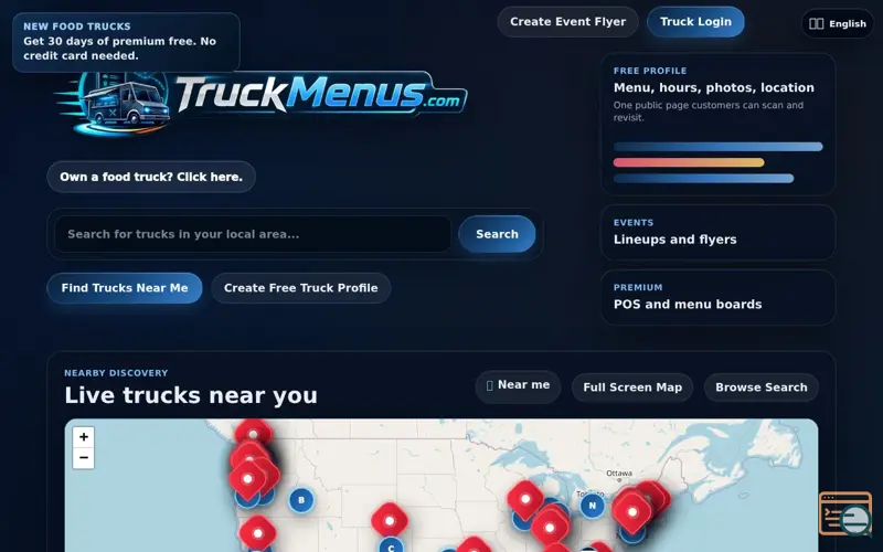 Screenshot of TruckMenus