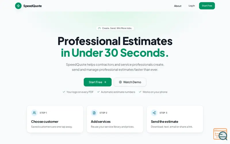 Screenshot of SpeedQuote