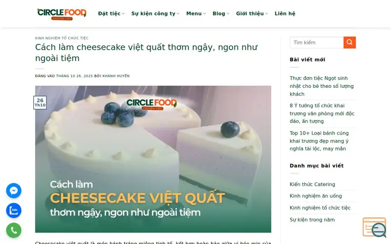 Screenshot of Cách làm cheesecake việt quất thơm ngậy, a launch using TenTen