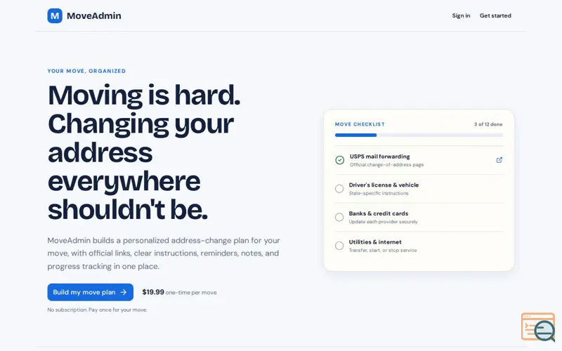 Screenshot of MoveAdmin, a launch using Floot