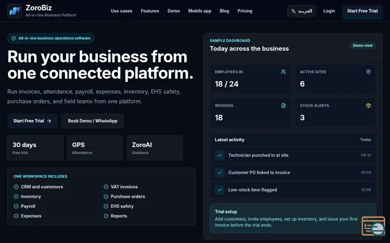 Screenshot of ZoroBiz