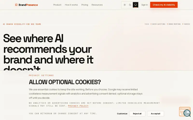 Screenshot of BrandPresence | AI Visibility Audit, a launch using SEO Receipts