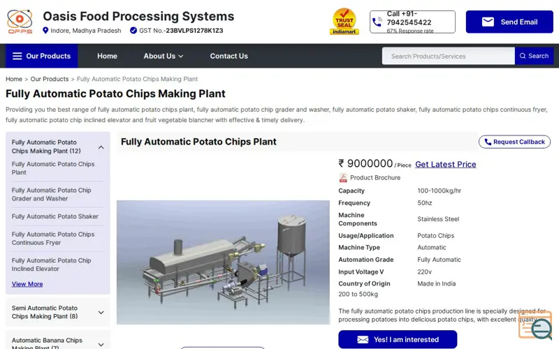 Screenshot of oasisfoodprocessing, a launch using Group-Office