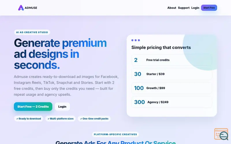 Screenshot of Admuse
