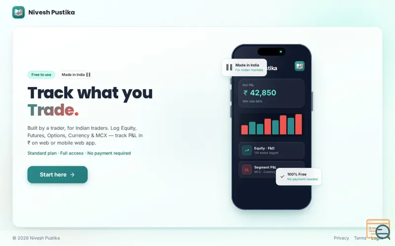 Screenshot of Nivesh Pustika — Track what you Trade