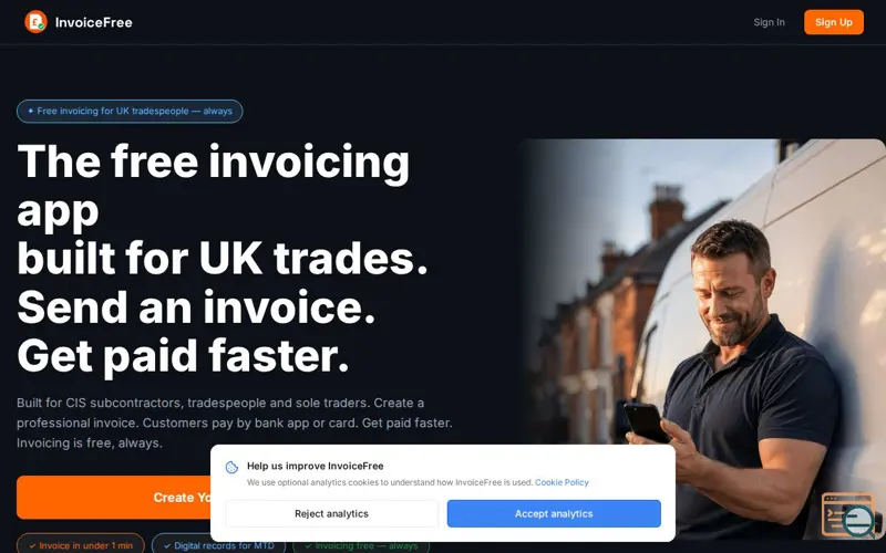 Screenshot of InvoiceFree UK