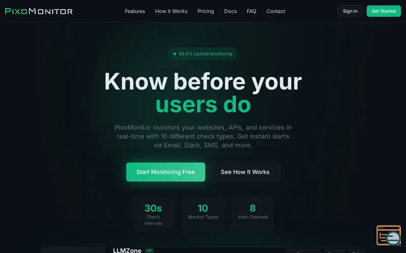 Screenshot of PixoMonitor, a launch using Peerlist