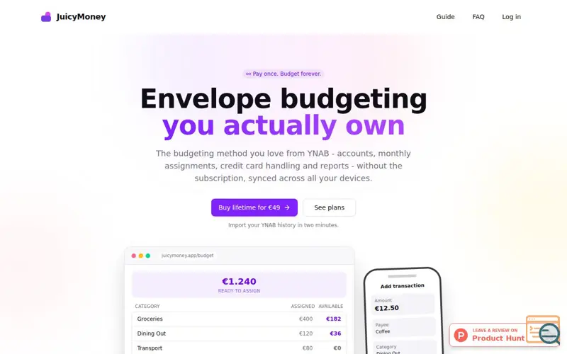 Screenshot of JuicyMoney