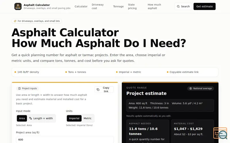 Screenshot of Asphalt Calculator