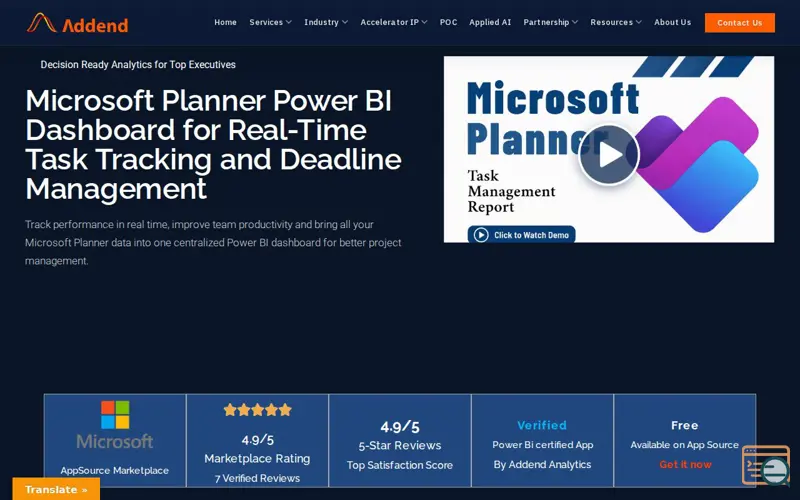 Screenshot of Microsoft Planner Power BI Dashboard, a launch using Contact Form 7