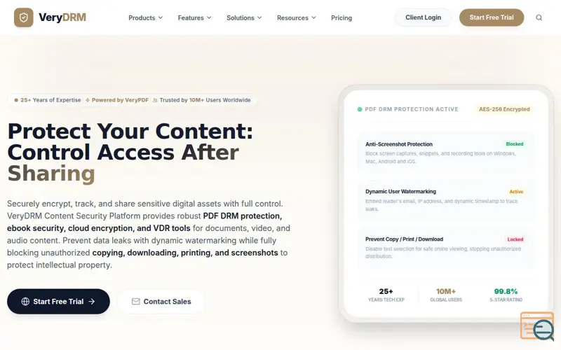 Screenshot of VeryDRM Content Security Platform