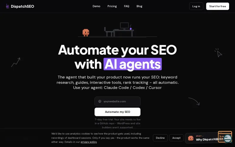 Screenshot of DispatchSEO - Automate your SEO with Claude Code