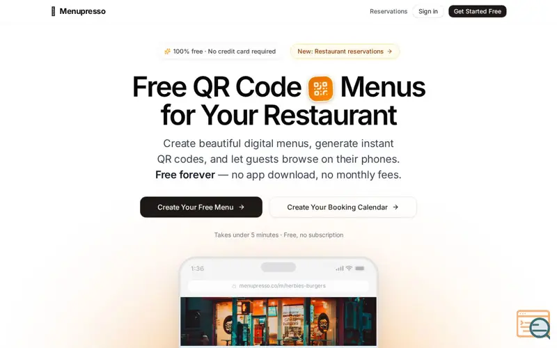 Screenshot of Menupresso