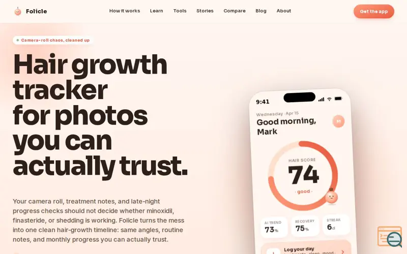 Screenshot of Hair Growth Tracker App for Progress Photos - Folicle, a launch using Launchpadly