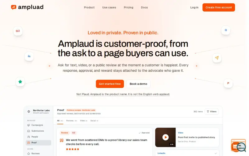 Screenshot of Amplaud: Loved in private. Proven in public.